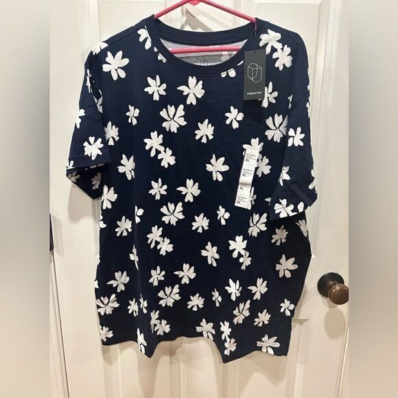 Original Use L XL navy blue short sleeve floral shirt - Picture 2 of 4